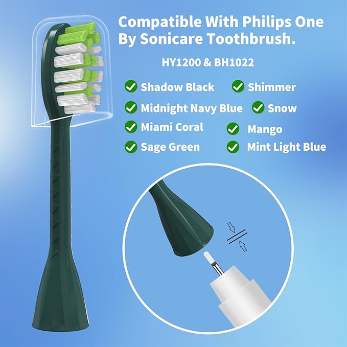 Toothbrush Replacement Heads Compatible with Philips One Series Sonicare Rechargeable Toothbrush BH1022/08, 10 Pack Replacement Heads, Soft Bristles, Sage Green