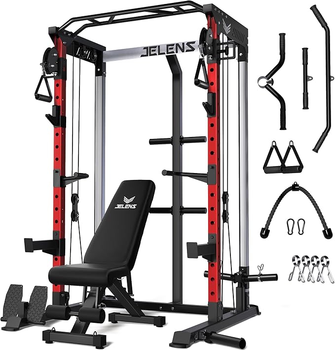 Power Cage, 2000LBS Multi-Function C21 Power Rack with Dual Pulley Cable Crossover System, All-in-One Squat Rack with More Training Attachments-StrideForce Fitness