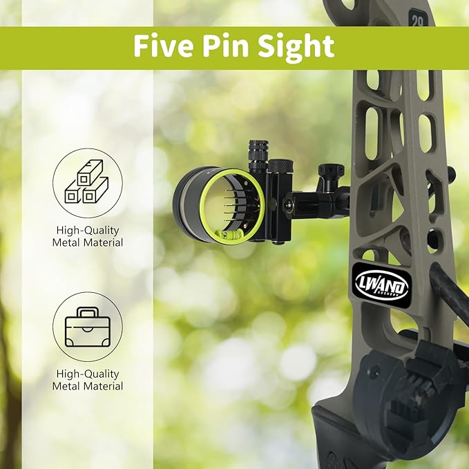 Archery 5-Pin Bow Sight - 0.019" Fiber, Brass Pin, Aluminum Machined - Right and Left Handed, with Hi-Vis Level for Archery, Hunting, Shooting-StrideForce Fitness