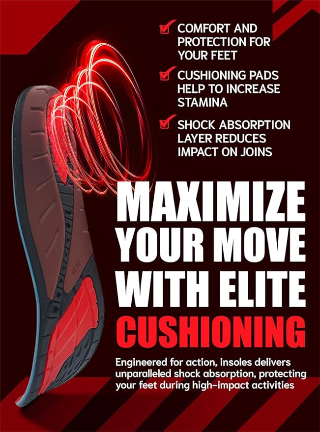 Flex Fit Sport Insoles - Medium Arch Support Inserts - Running Insoles for Sneackers - Shoe Inserts for Men and Women (Red, M)-StrideForce Fitness