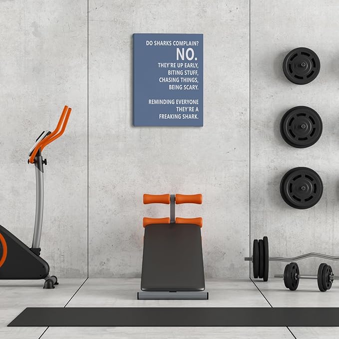 Rusenbao Gym Motivational Workout Wall Art, Home Gym Decor, Inspirational Workout Room Decor, Do Sharks Complain About Monday, Canvas Wall Art for Exercise Fitness Room Office, 11x14 inch(Blue)-StrideForce Fitness