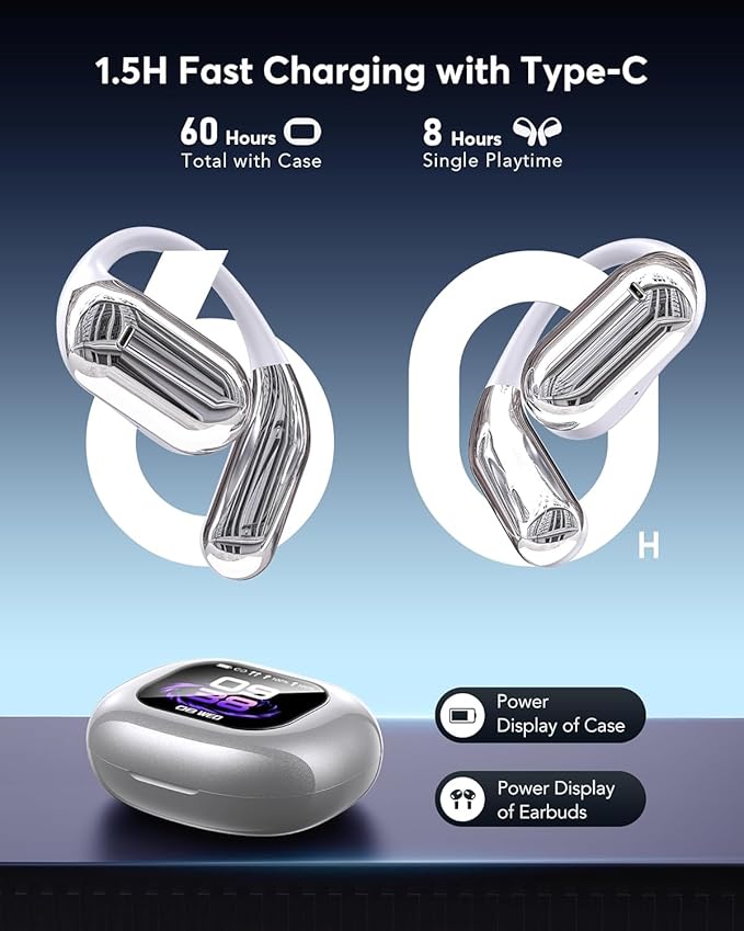 AI Language Translation Earbuds, Bluetooth 5.4 Headphones Translator for 144 Languages & Accents, OWS LCD Touch Screen Real-Time Earphones Fit iOS and Android Ideal for Travel Business Learning,Silver-StrideForce Fitness