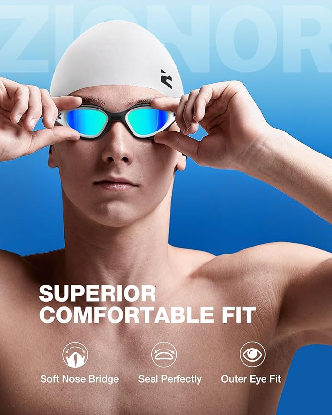ZIONOR G1 Lite Swim Goggles with Swim Cap Comfortable Anti-fog Swimming Goggles Cap Set for Adult Men Women-StrideForce Fitness