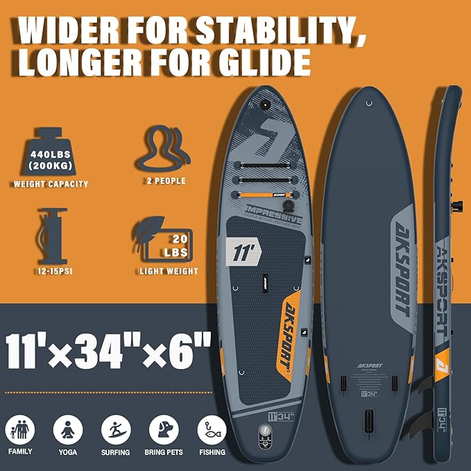 AKSPORT Inflatable Stand Up Paddle Board, SUP Board with All Accessories, Wide Stable Design, Non-Slip Deck, Inflatable Paddle Boards for Youth & Adult-StrideForce Fitness