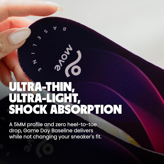 MOVE Baseline - All-Purpose Insoles - Sock Liner - Ultra Thin Shock Absorption - Maximum Freedom of Movement and Energy Return for Cleats, Shoes, Running, Basketball, Baseball (M12-12.5/WM13.5-14)-StrideForce Fitness