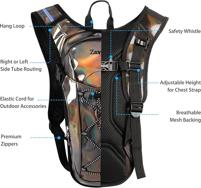 Reflective Hydration Backpack, Hydration Pack - Water Backpack with 2L/3L Hydration Bladder, Essential for Festivals - Rave Hydration Pack for Hiking, Running, Cycling, and Festivals-StrideForce Fitness