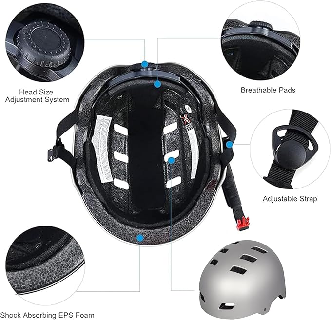 Bike Helmet 3 Sizes for Teenager Kids Youth Adults,Bavilk Skateboard Helmet Adjustable Multi-Sport Bicycle Cycling Scooter Roller Skate Inline Skating Rollerblading for Girls Boys Women Men Teen-StrideForce Fitness