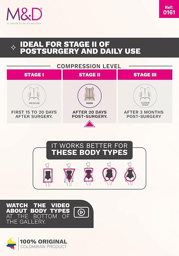 M&D Full Body Faja for Women | Fajas Colombianas Moldeadoras Post Surgery – Stage 2 Faja for Tummy Tuck, Lipo 360 & BBL-StrideForce Fitness