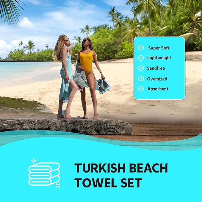 HAVLULAND Turkish Beach Towels Oversized -100% Turkish Cotton Super Soft Lightweight - Absorbent and Quick Drying Bath Towel - Sand Free Beach Towel - Turkish Towels for Adults (Teal, 12 Pack)-StrideForce Fitness