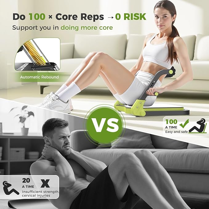 Ab Machine,Sit Up Exercise Equipment& Core Machine, Workout Equipment,Adjustable Ab Trainer with 3 Resistance Levels and Removable Auxiliary Handle,Home Gym Fitness Equipment for All Ages-StrideForce Fitness