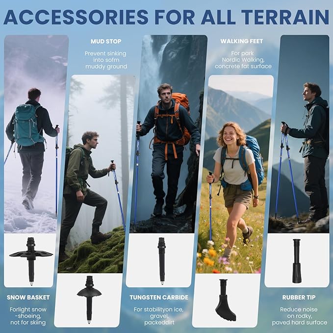 Collapsible Hiking Poles, 7075 Aluminum Trekking Poles, 2pc Lightweight Folding Adjustable for Men & Women, Walking Sticks for Hiking, Camping, Backpacking-StrideForce Fitness