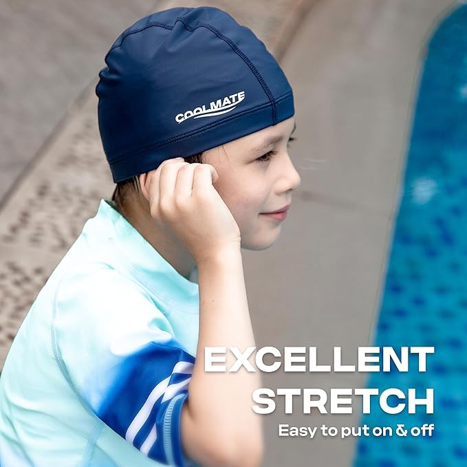 COOLMATE Fabric Swim Cap for Adult Women Men Kid 3 4 6 8 14 16, Silicone Water Resistant Layer, Cloth Swim Cap Gifts for Swimmers, Lightweight for Pool, Lap Swimming (1 pc)-StrideForce Fitness