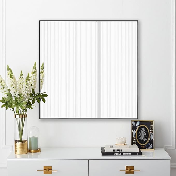 36x36 Inch Black Bathroom Mirror for Wall, Aluminum Frame Rectangle Rectangular Vanity Mirror, Modern Large for Bedroom, Living Room, Horizontal or Vertical-StrideForce Fitness