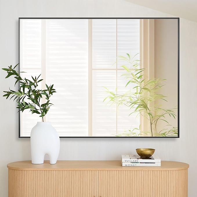 36x48 Inch Black Bathroom Mirror for Wall, Aluminum Frame Rectangle Rectangular Vanity Mirror, Modern Large for Bedroom, Living Room, Horizontal or Vertical-StrideForce Fitness