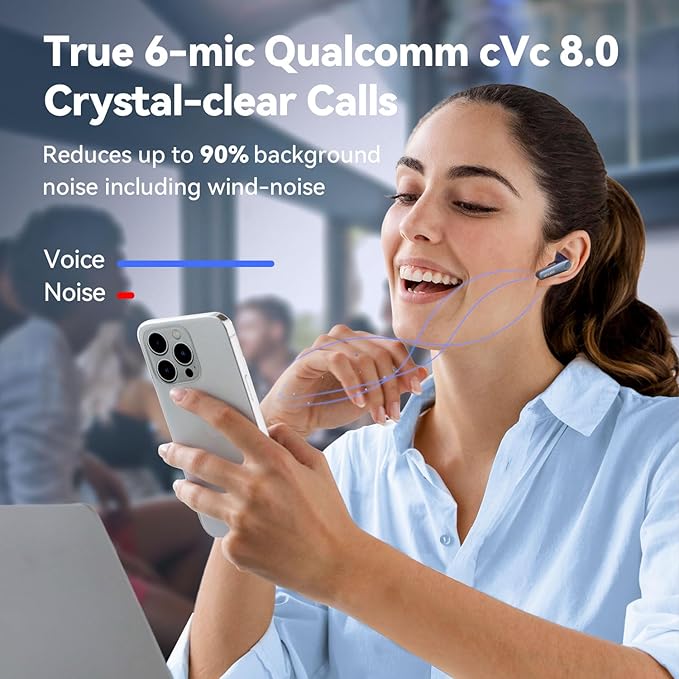 EarFun Air Pro 3 Noise Cancelling Wireless Earbuds, Qualcomm® aptX™ Adaptive Sound, 6 Mics CVC 8.0 ENC, Bluetooth 5.3 Earbuds, Multipoint Connection, 45H Playtime, App Customize EQ, Blue-StrideForce Fitness