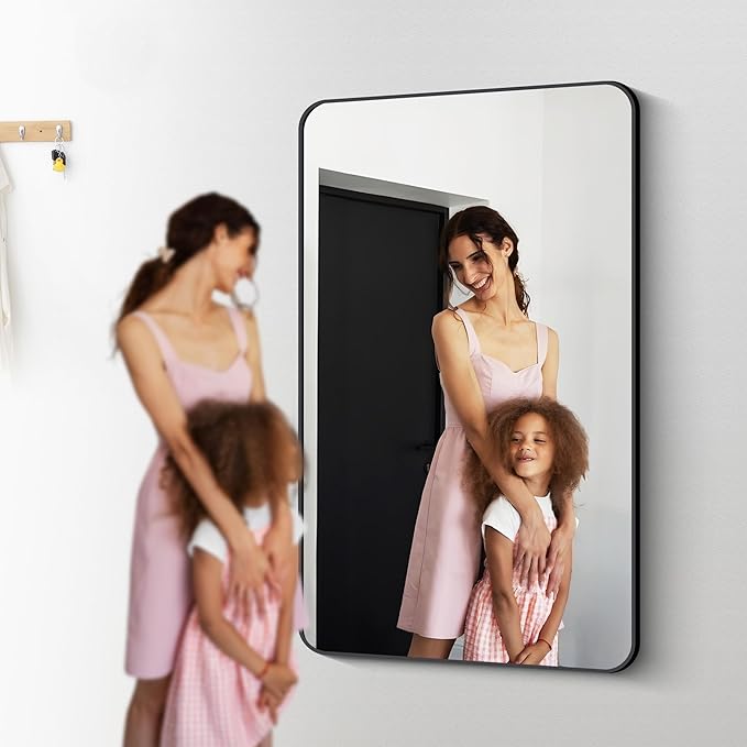 60" x 36"Bathroom Mirror, Matte Black Wall Mirror with Metal Frame, Decorative Rectangular Vanity Mirror for Bedroom Bathroom Living Room Entryway (Horizontal/Vertical)-StrideForce Fitness