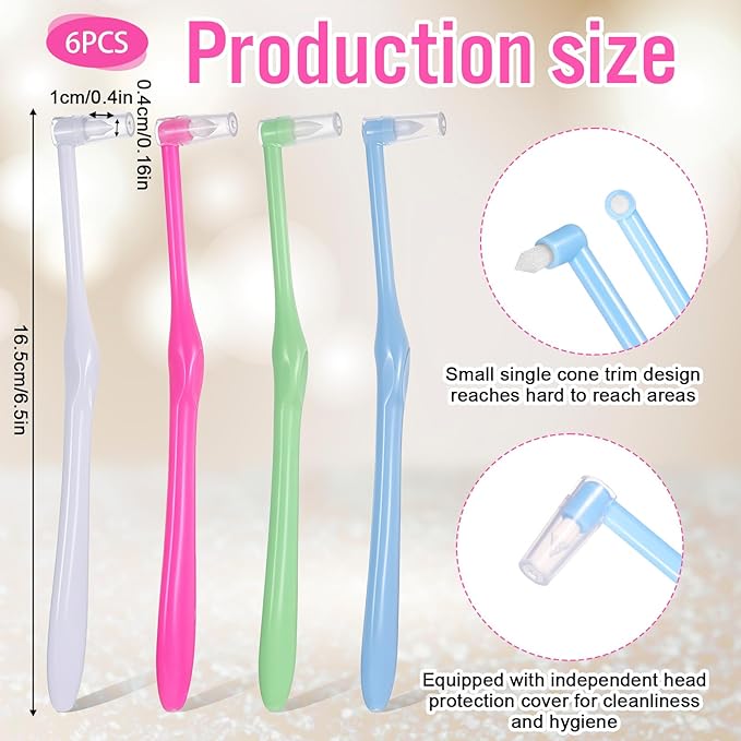 8 Pcs Soft Bristles Angled Toothbrush End Tuft Toothbrush with Covers Single Tufted Toothbrushes Small Head for Hard-to-Reach Areas Orthodontic Toothbrushes for Braces, Implants, Back Teeth, Retainers