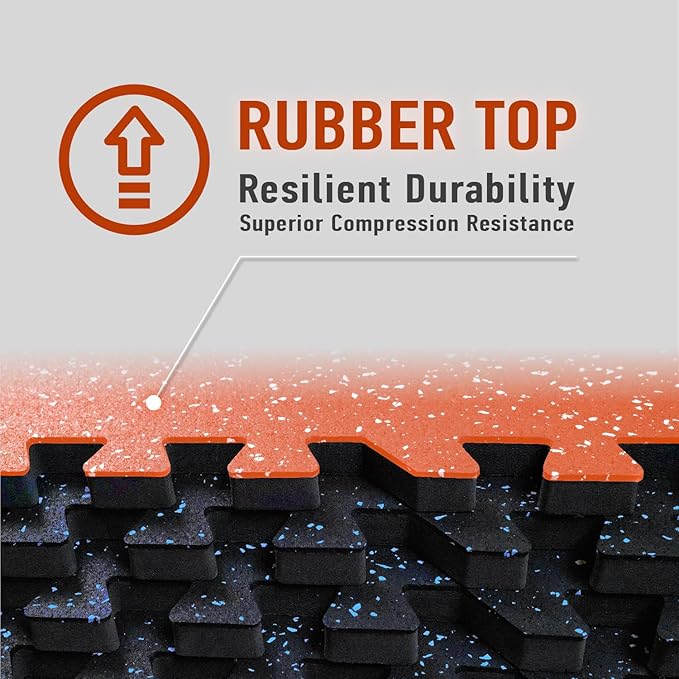 AIRHOP 0.56in Thick 96 Sq Ft Exercise Equipment Mats, 24Tiles Upgraded Rubber Top with High Density EVA Foam, Large Interlocking Puzzle Gym Flooring for Home Gym, Heavy Weight Workout, Black & Blue-StrideForce Fitness