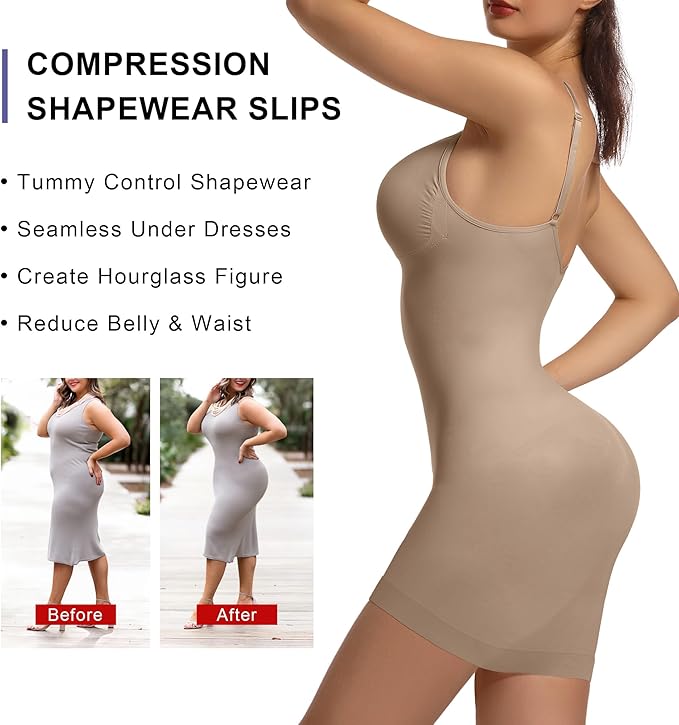 SHAPERX Strapless Shapewear Dress for Women Tummy Control Seamless Full Body Shaper Slip with Removable Straps-StrideForce Fitness