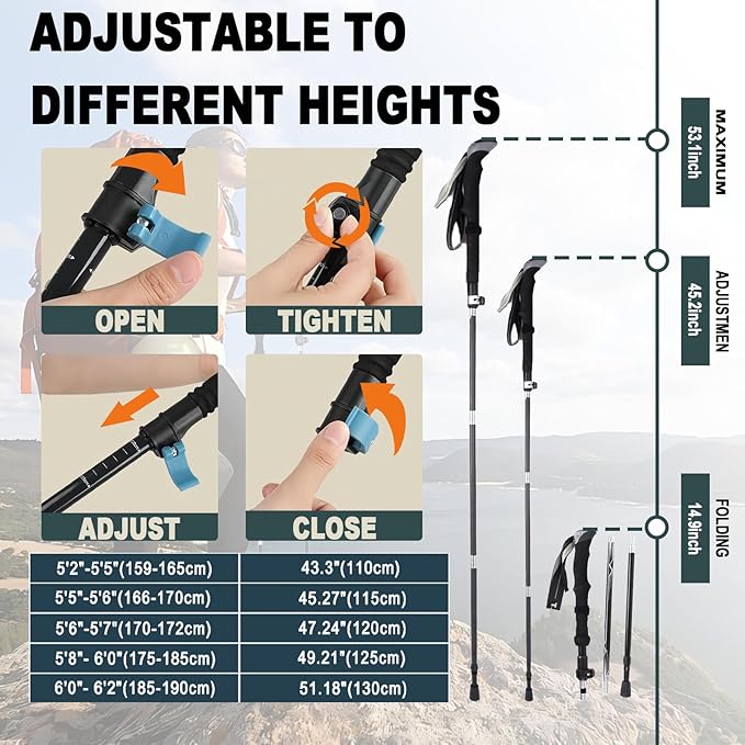 Trekking Poles Lightweight Collapsible Hiking Poles Folding Aluminum Walking Sticks 2 Pack Walking Sticks for Hiking-StrideForce Fitness