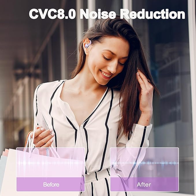 Wireless Earbuds Bluetooth 5.3 Headphones Sports, 48Hrs Playtime Bluetooth Earbuds with CVC 8.0 Mic, Stereo Bass Over Ear Bud with Earhooks, LED Display, IP7 Waterproof Earphon for Running Purple-StrideForce Fitness