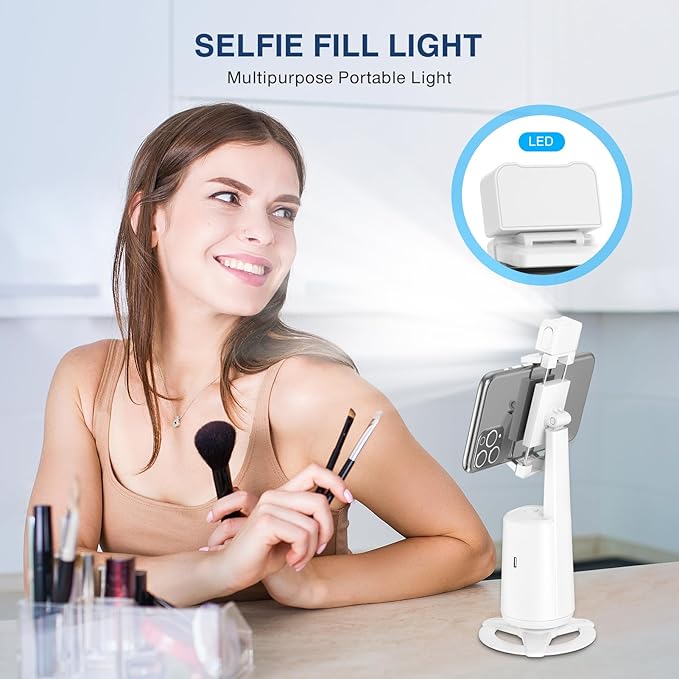 Auto Face Tracking Tripod 360° Rotating Cell Phone Photo and Video Kits Stand, No App, Camera Stand with Remote and Gesture Control, Rechargeable Smart Shooting Stand for Live Recording Tiktok (White)-StrideForce Fitness