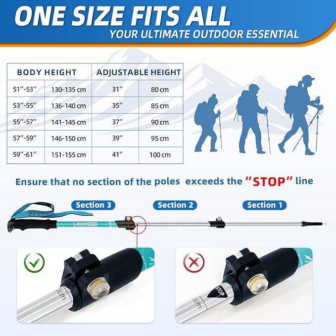 Lightweight Collapsible Kids Hiking Poles - Retractable Kids Hiking Stick, Telescoping Aluminum Trekking Poles 2 Pack, Adjustable Kids Ski Poles by Croosse-StrideForce Fitness