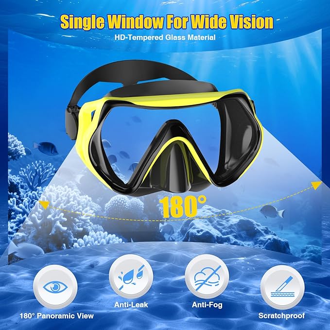 Snorkeling Gear, Dry Snorkel Set180° Panoramic Wide View,Anti-Fog Scuba Diving Mask, Professional Snorkeling Gear for Free Breathing, Swimming, Diving-StrideForce Fitness
