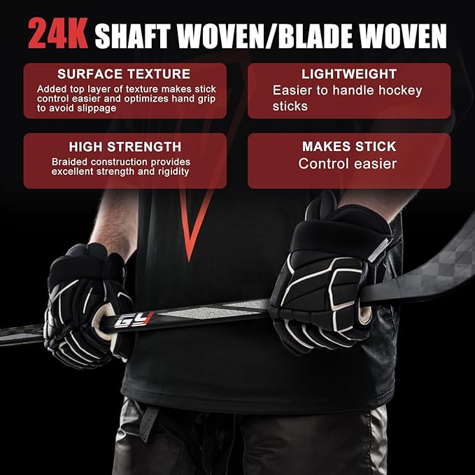 GY Ice Hockey Stick Senior Professional 100% Carbon Fibre Hockey Stick Adult 66"" Length, Shaft Woven UD 24K / Fle 75-StrideForce Fitness