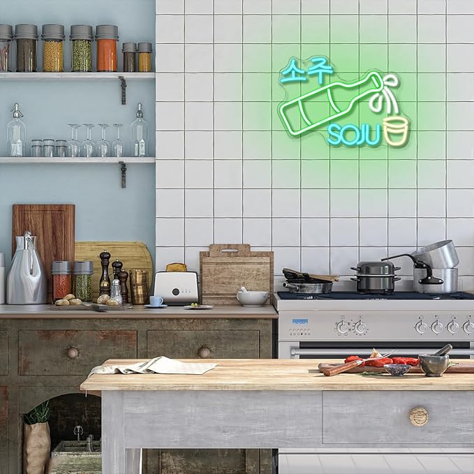 Soju Neon Sign Korean Soju Neon Light Soju Colorful LED Neon Light Korean Led Neon Sign for Bar Korean Restaurant Kitchen Restaurant Wine Cellar Decoration-StrideForce Fitness