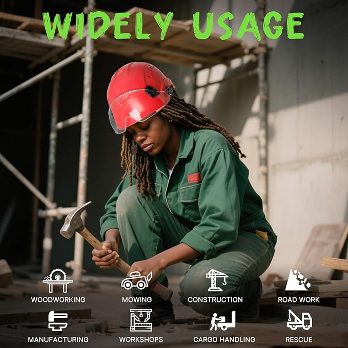 AOLAMEGS Hard Hats Construction OSHA Approved - ANSI Z89.1 Red Safety Hardhats, High Impact ABS Hardhat, Adjustable Vented Construction Worker Hat with Clear Visor, Cascos de Construccion-StrideForce Fitness