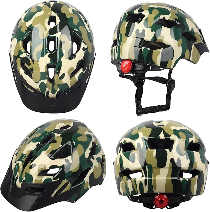 Kids Bike Helmet,Bavilk Kids Boys Girls Bike Helmets with LED Light Detachable Visor Children Youth Teen Multi-Sport for Skating Cycling Scooter Skateboard Adjustable & Lightweight 19.7"-22.4"-StrideForce Fitness