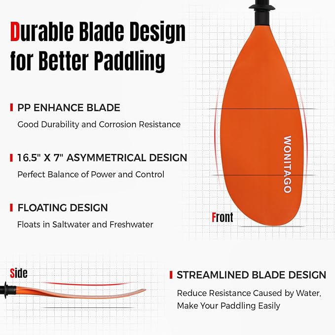 Kayak Paddles with Alloy Shaft and PP Blade, Floating Kayaking Oars, Adjustable 230-250 cm/90-98 Inches, 210-230 cm/82-90 Inches-StrideForce Fitness