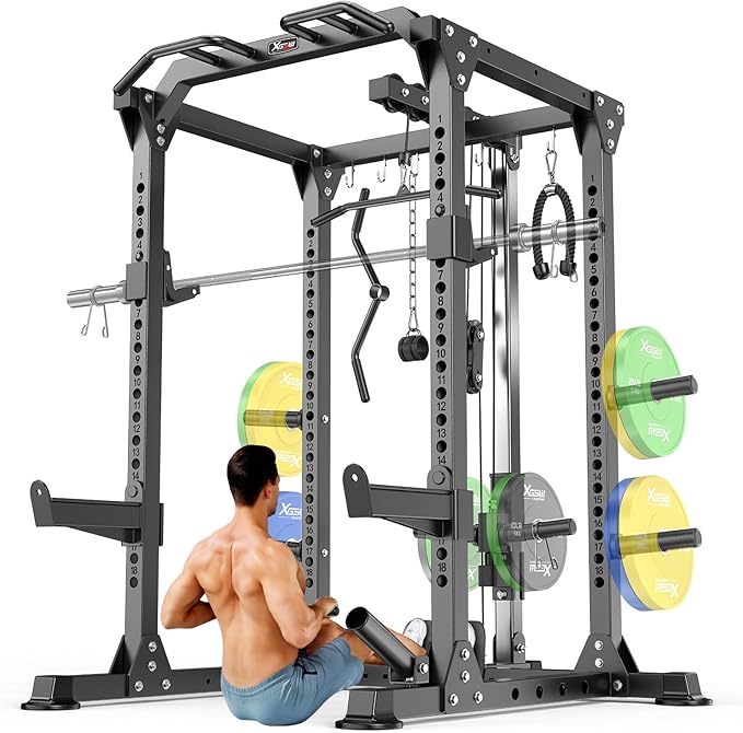 Power Cage,1600lbs Multi-Function Power Rack with Adjustable Cable Crossover System and More Training Attachment, Weight Cage for Home Gym-StrideForce Fitness