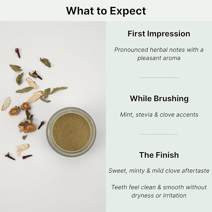 Natural Tooth Powder, Natural Herbal Flavor, Fluoride-Free, Foam-Free, Made with Ginseng and Premium Herbs, Vegan, Made in USA