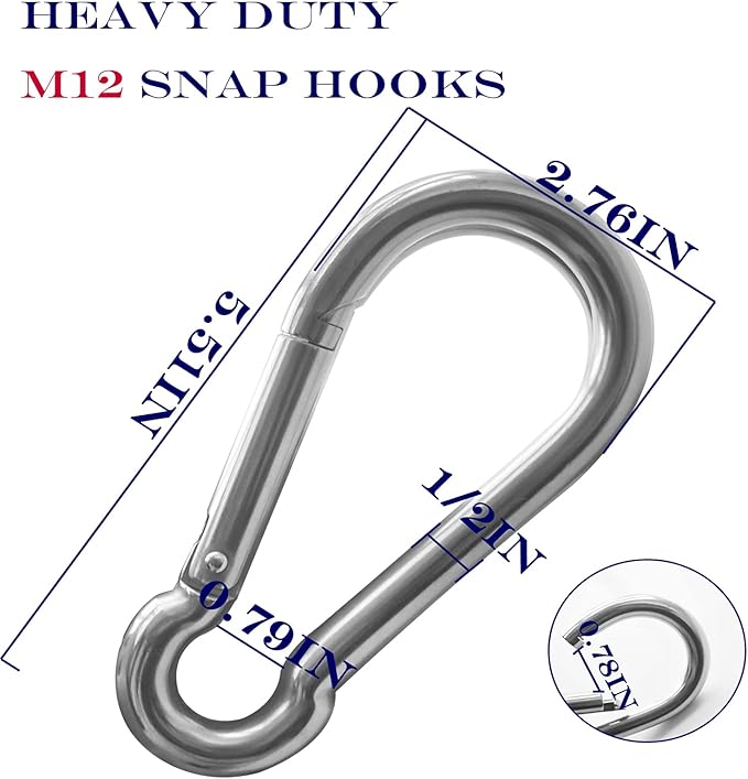 10Pack 5.5 Inch Spring Snap Hooks, Heavy Duty Carabiner Clips for Swing, 12MM 1/2” Quick Chain Link Buckle Clip Keychain Carabiners for Hammock Fitness Gym Boating-1350lbs Capacity-StrideForce Fitness
