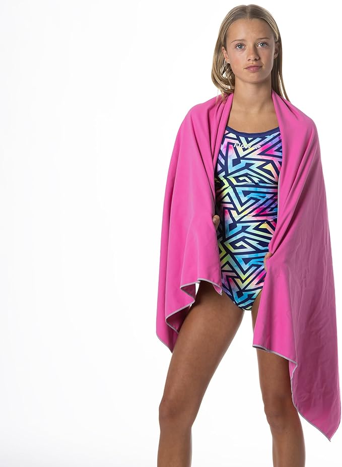 Flow Hydro Sport Towel - Microfiber Quick Dry Swimming Towels for Swim, Pool, Triathlon, and Other Water Sports in Medium, Large, Extra Large, and Hooded Sizes (Pink, Large (60" x 30"))-StrideForce Fitness