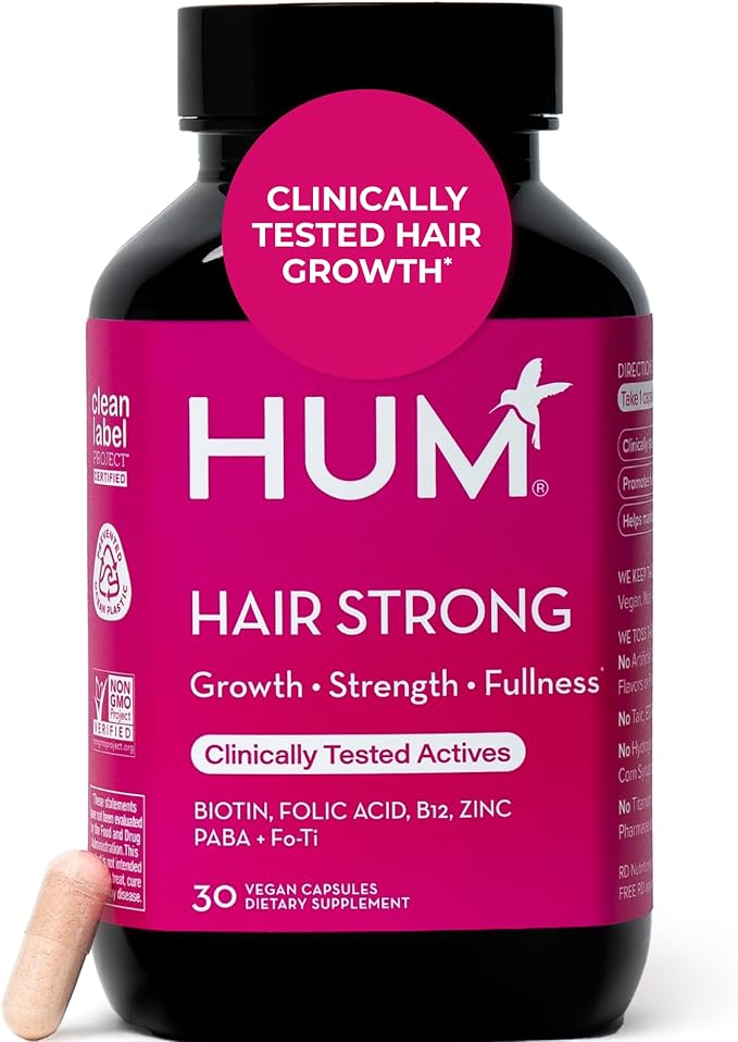 HUM Hair Strong - Hair Growth Vitamins with Biotin, Zinc, and Fo-Ti for Healthy Hair, Skin & Nails - Vegan Hair Supplement for Women | Biotin Supplement, (30 Capsules)-StrideForce Fitness