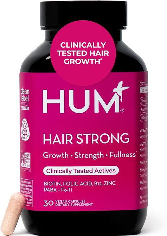 HUM Hair Strong - Hair Growth Vitamins with Biotin, Zinc, and Fo-Ti for Healthy Hair, Skin & Nails - Vegan Hair Supplement for Women | Biotin Supplement, (30 Capsules)-StrideForce Fitness