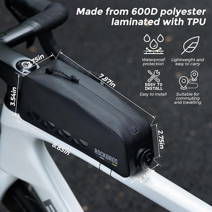 ROCKBROS Top Tube Bike Bag Waterproof Bike Frame Bag Lightweight Buckle Lock Design TPU Material Top Tube Bag Easy Install Cycling Top Tube Front Frame Pack 1L Capacity-StrideForce Fitness