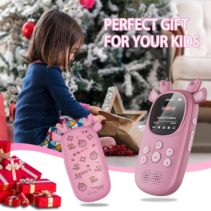 32GB MP3 Players for Kids, Cute Reindeer Portable Music Bluetooth Kid MP3 Player, Child MP3 Player with Bluetooth 5.3,Speaker, FM Radio, Alarm Clock, Voice Recorder, Stopwatch (Support up to 128GB)-StrideForce Fitness