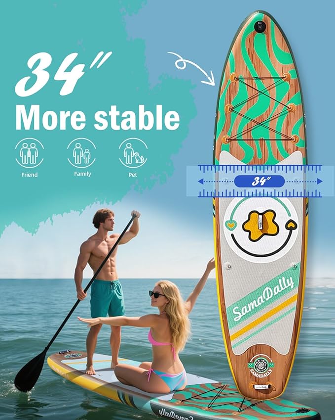 11'Stand Up Paddle Boards Surf Control with Premium SUP Board Accessories Backpack & Removable Fins, 34" Wide Inflatable Paddle Boards of All Skill Levels-StrideForce Fitness