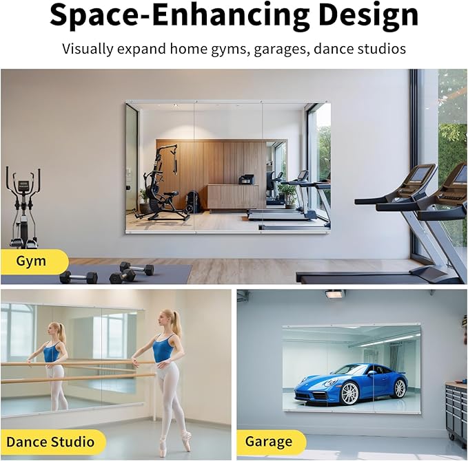 Home Gym Mirror - 55x28 Inch, 2PCS Frameless Tempered Glass Full Body Mirror for Wall Mount - Ideal for Yoga, Workout, Bedroom, Dance Studio (Silver)-StrideForce Fitness