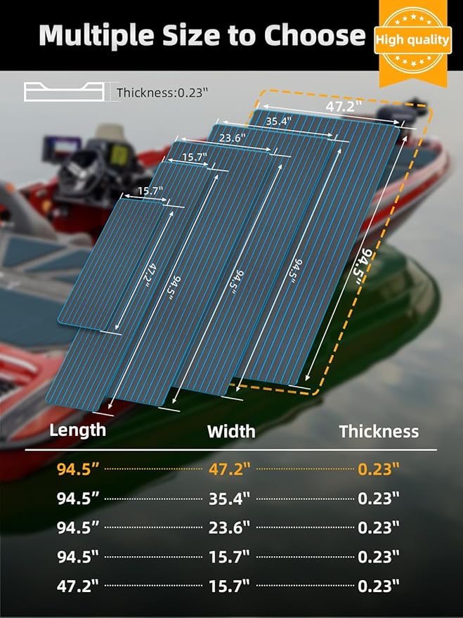 FOCEAN Boat Flooring EVA Foam Boat Decking Faux Teak Marine Flooring Boat Mat Boat Carpet Sheet for Motorboat RV Yacht Kayak Surfboard, 94.5"x 47.2"/35.4"/23.6"/15.7"-StrideForce Fitness