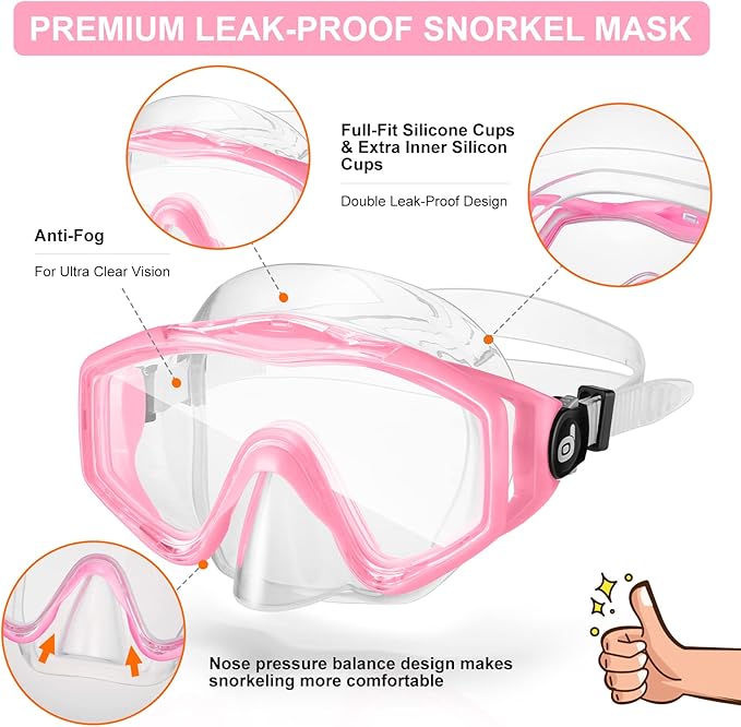 Odoland Kids Snorkeling Packages Snorkel Set, Dry Top Snorkel Mask with Adjustable Swim Fins for Boys and Girls Age 7-14-StrideForce Fitness