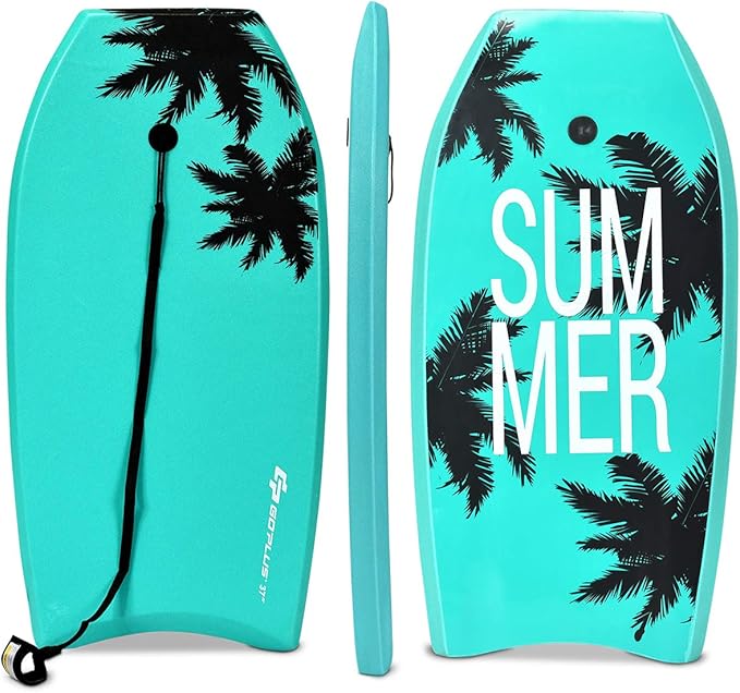 Goplus 41''/37''/33'' Lightweight Body Board for Beach, Surf Board with EPS Core, XPE Deck, HDPE Slick Bottom, Wrist Leash, Bodyboard for Kids Adults Surfing-StrideForce Fitness