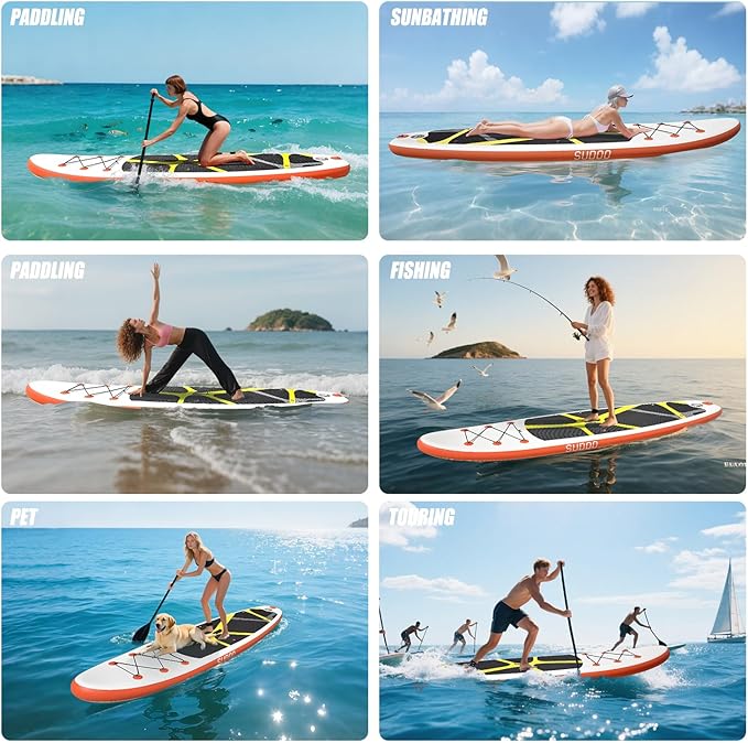 Inflatable Stand Up Paddle Board 10‘x30‘‘- Ultra-Light SUP with Backpack, Pump, Paddle, Coil Leash, 3 Fins, Repair Kit, Stable Design, Non-Slip EVA Deck for Adults & Youth-StrideForce Fitness