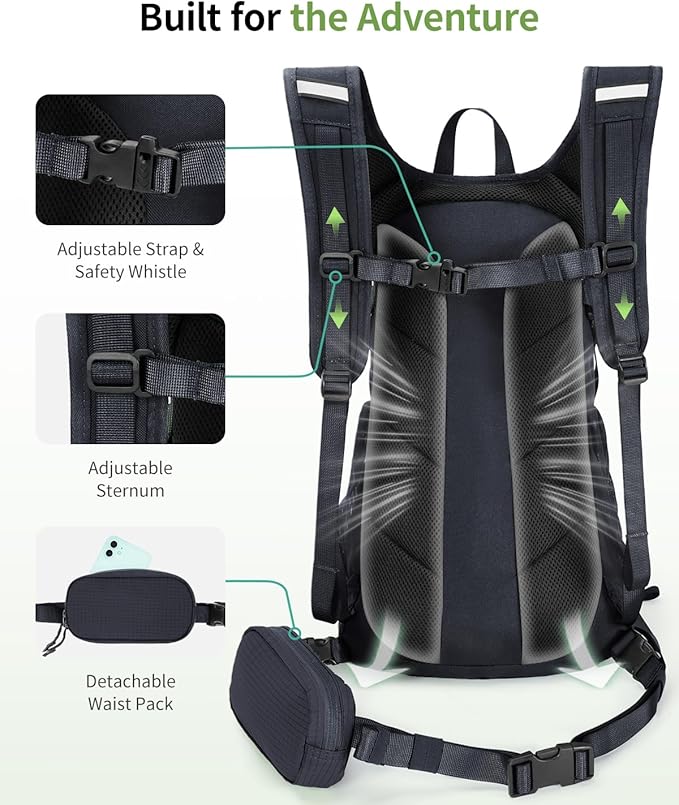 ECOHUB Hydration Backpack for Men Women, 20L Lightweight Hiking Daypack Cycling Backpack with 2L Water Bladder, Insulated Hydration Pack with Waist Pack-StrideForce Fitness