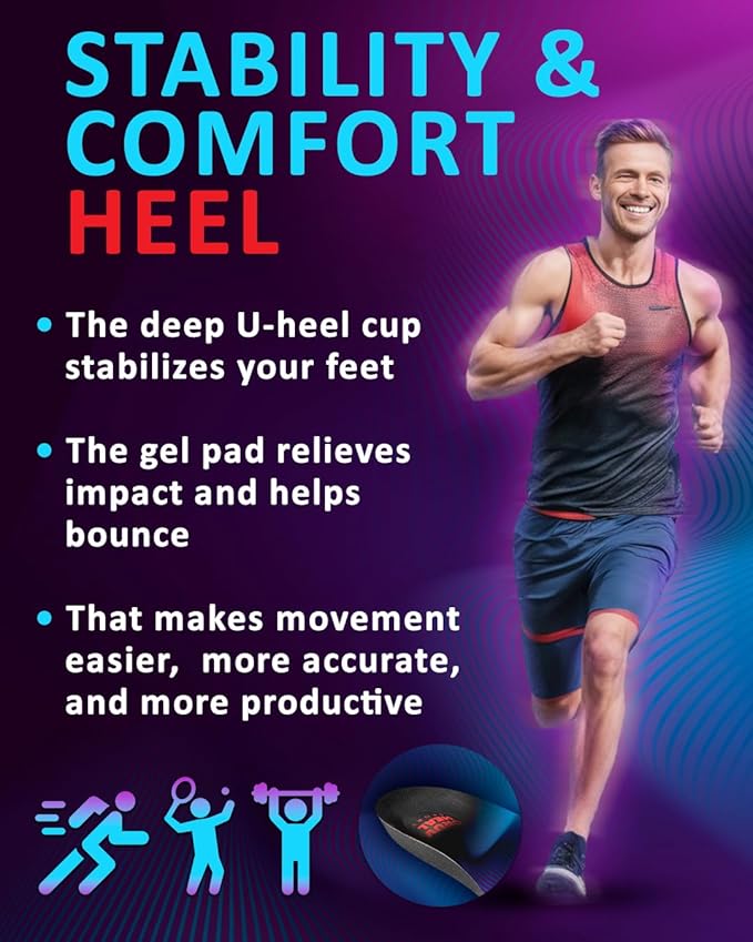 Sport Shock Absorbing Insoles - Athletic Shoe Cushioning Inserts for Men and Women - Ideal for Active Sports Running Training Hiking - Neutral Arch Good for Sneakers Shoes (M, Indigo)-StrideForce Fitness