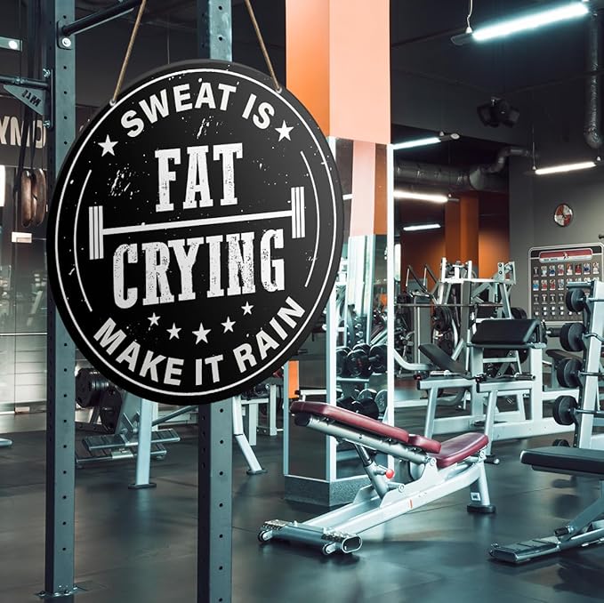 Gym Sign Decor, Home Gym Sign, Workout Room Fitness Room Decor Gym Sign Decoration, Gym Gift for Trainer Exercise Lover, Sweat Is Fat Crying Make It Rain-StrideForce Fitness